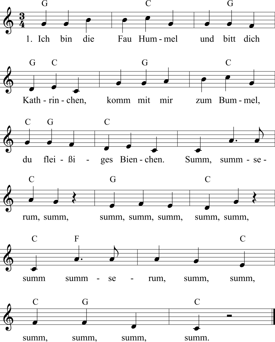 Musiknoten zum Lied - Ich bin die Frau Hummel