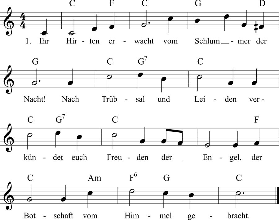 Musiknoten zum Lied - Ihr Hirten erwacht vom Schlummer der Nacht!