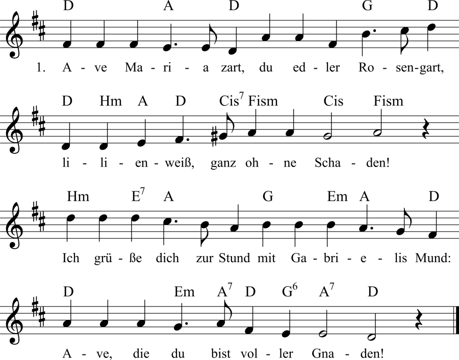 Musiknoten zum Lied - Ave Maria zart