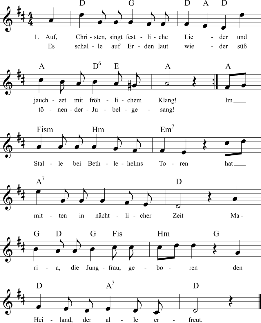 Musiknoten zum Lied - Auf, Christen, singt festliche Lieder