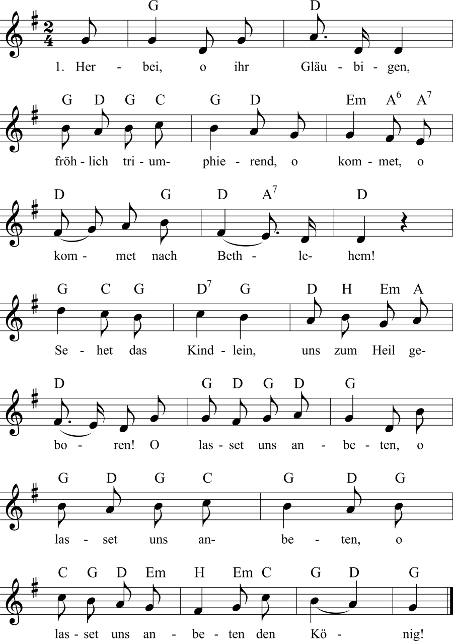 Musiknoten zum Lied - Herbei, o ihr Gläubigen