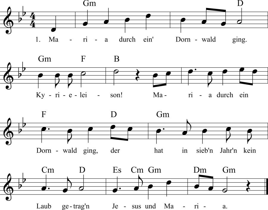 Musiknoten zum Lied Maria durch ein' Dornwald ging