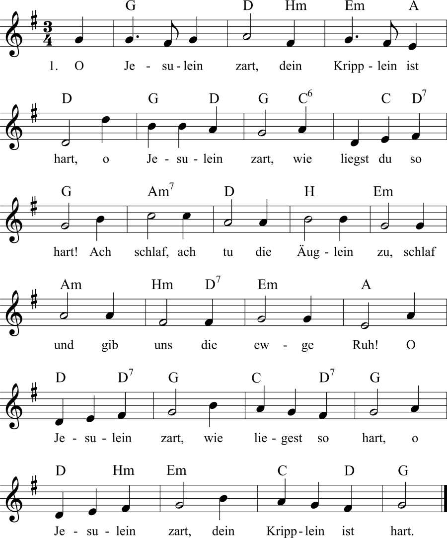 Musiknoten zum Lied O Jesulein zart