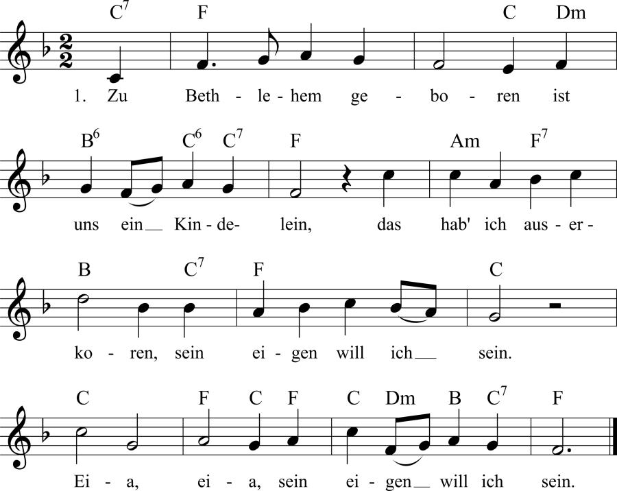 Musiknoten zum Lied - Zu Bethlehem geboren