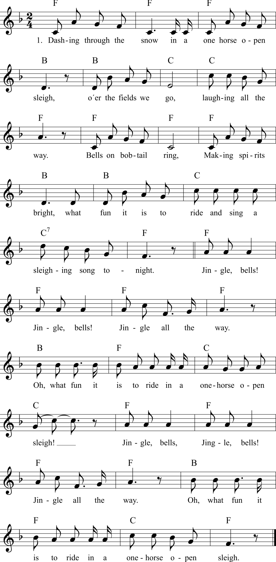 Musiknoten zum Lied - Jingle Bells