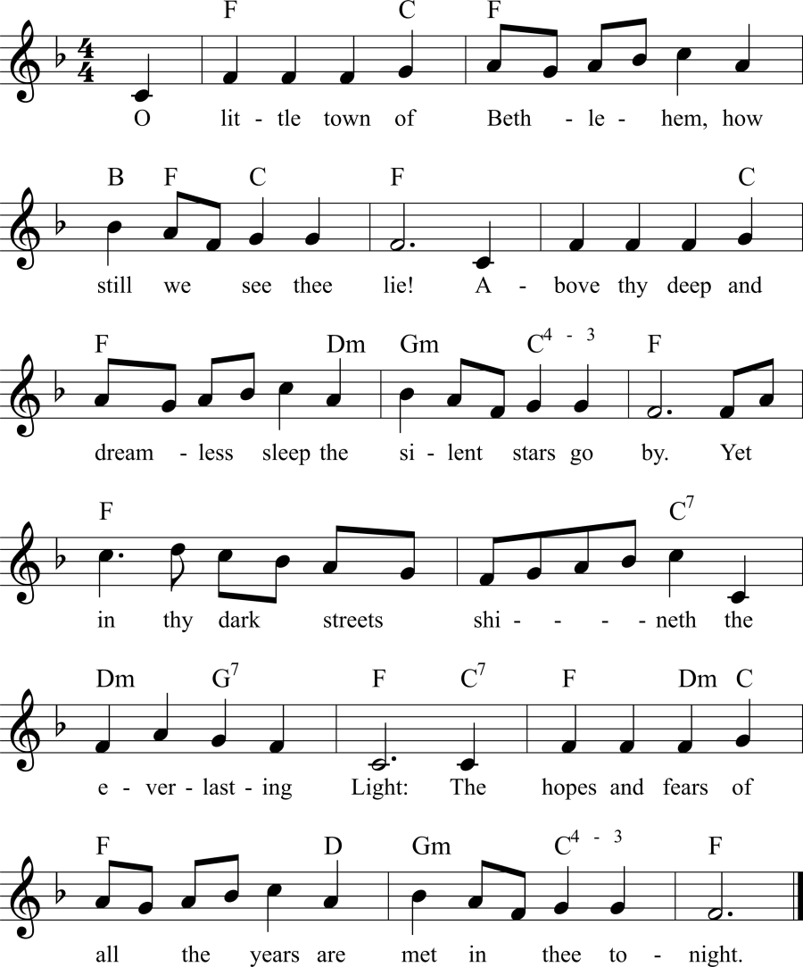Musiknoten zum Lied - O little town of Bethlehem
