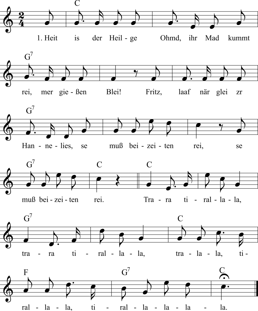 Musiknoten zum Lied - Heiligabendlied (Heiligohmdlied / Heiligobndlied)