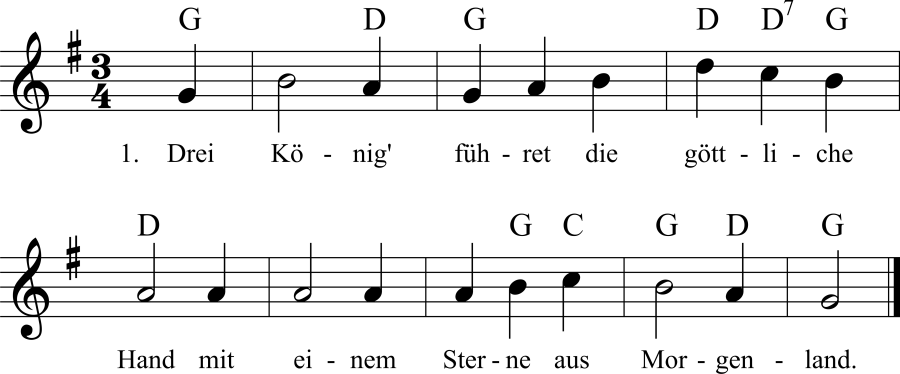 Musiknoten zum Lied Drei König' führet die göttliche Hand