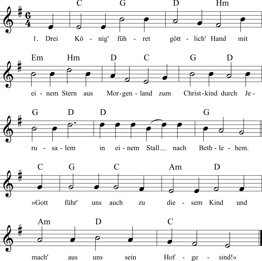 Musiknoten zum Lied Drei König' führet göttlich' Hand