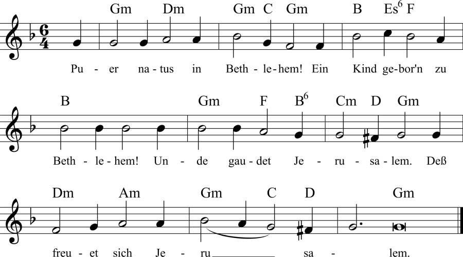 Musiknoten zum Lied - Puer natus in Bethlehem