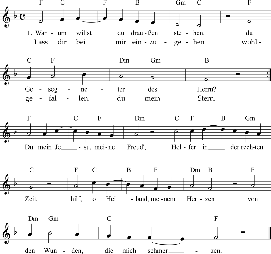 Musiknoten zum Lied - Warum willst du draußen stehen