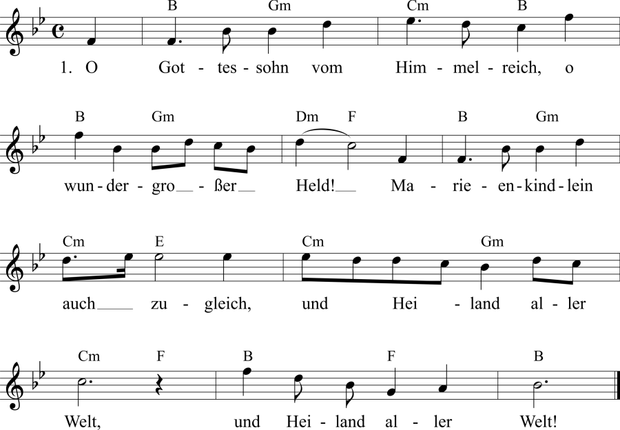 Musiknoten zum Lied - O Gottessohn vom Himmelreich