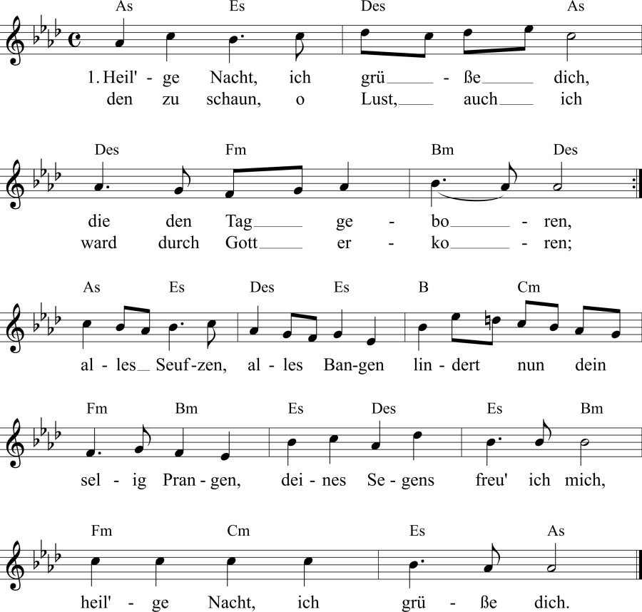 Musiknoten zum Lied - Heilige Nacht, ich grüße dich