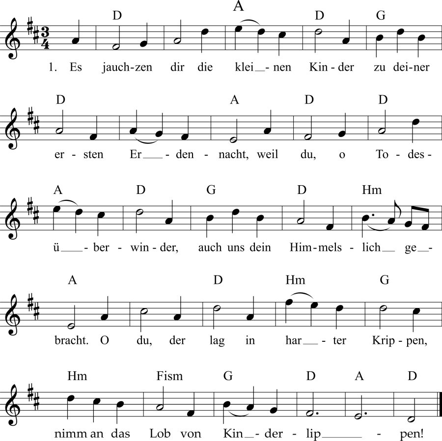 Musiknoten zum Lied - Es jauchzen dir die kleinen Kinder