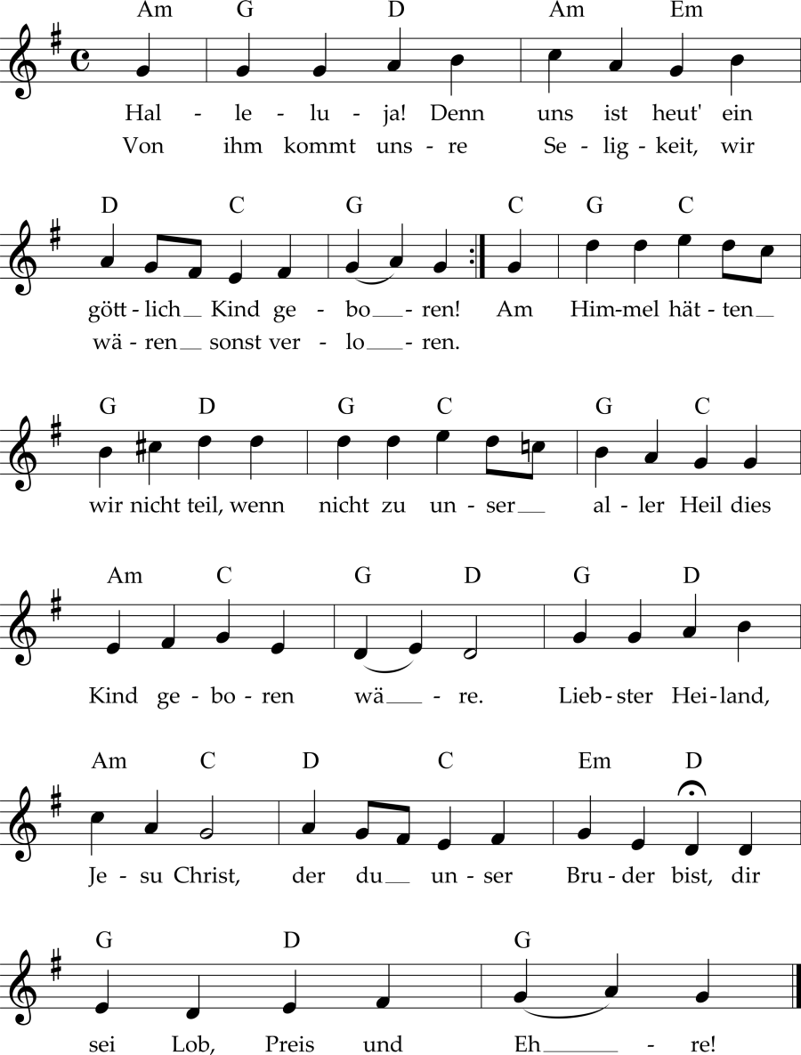 Musiknoten zum Lied - Halleluja!