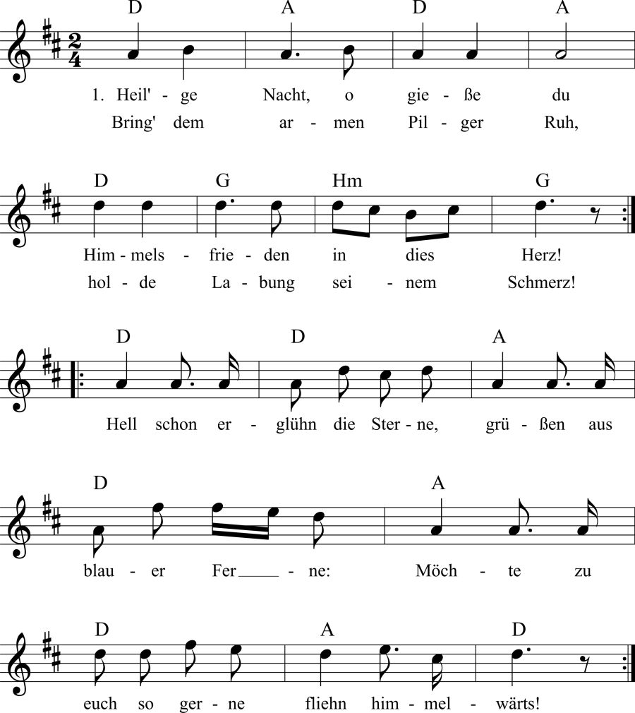 Musiknoten zum Lied - Hymne an die heilige Nacht