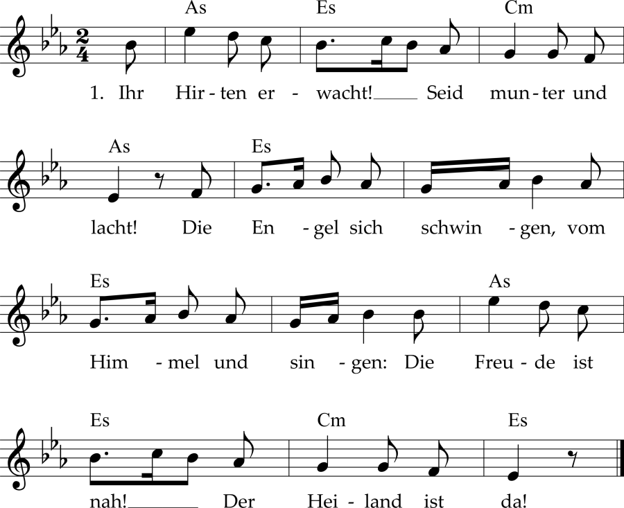 Musiknoten zum Lied - Ihr Hirten, erwacht!