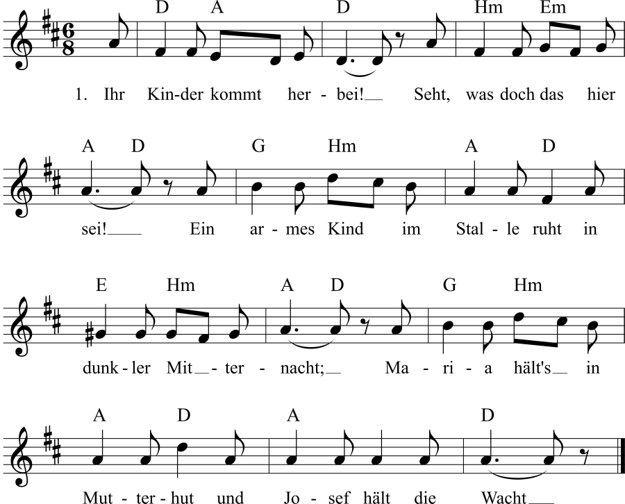 Musiknoten zum Lied - Ihr Kinder kommt herbei