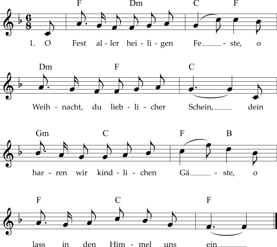 Musiknoten zum Lied - O Fest aller heiligen Feste