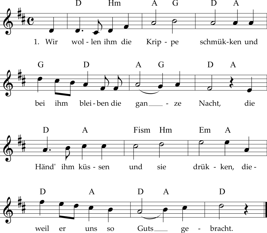 Musiknoten zum Lied - Wir wollen ihm die Krippe schmücken