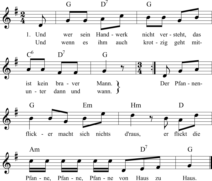 Musiknoten zum Lied - Und wer sein Handwerk nicht versteht