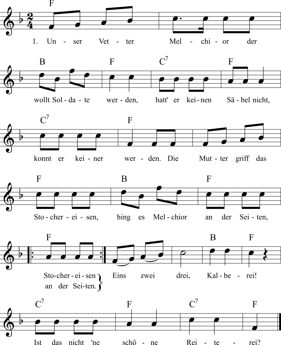 Musiknoten zum Lied - Unser Vetter Melchior