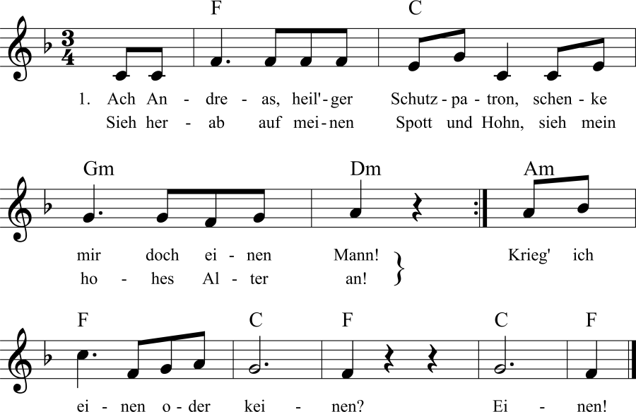 Musiknoten zum Lied Ach Andreas, heil'ger Schutzpatron