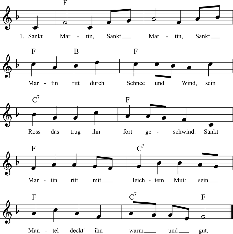 Musiknoten zum Lied - Sankt Martin ritt durch Schnee und Wind