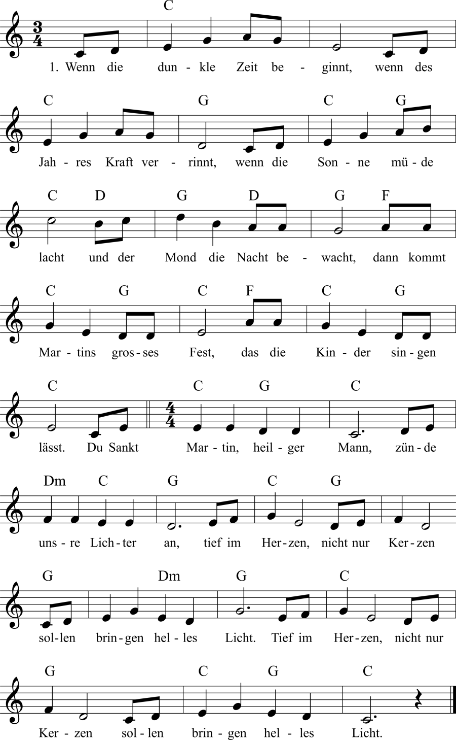 Musiknoten zum Lied - Wenn die dunkle Zeit beginnt