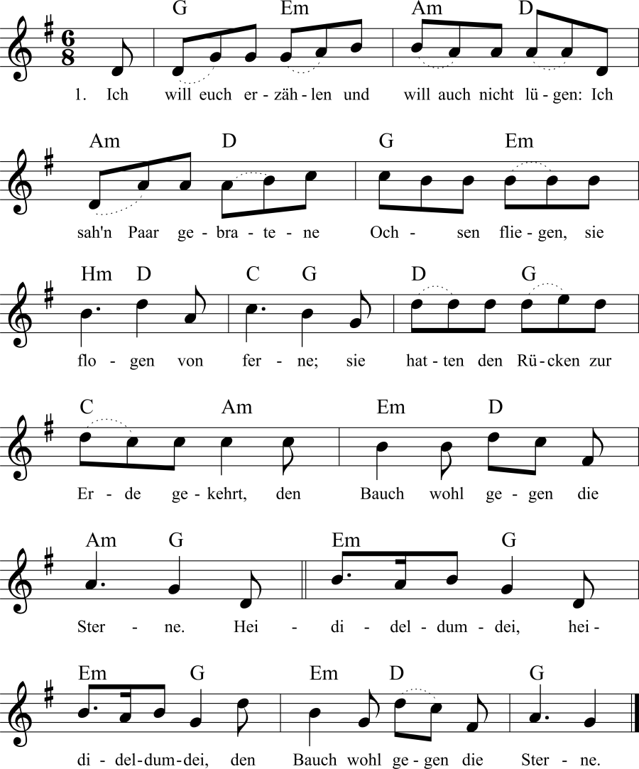 Musiknoten zum Lied - Pommersches Lügenlied