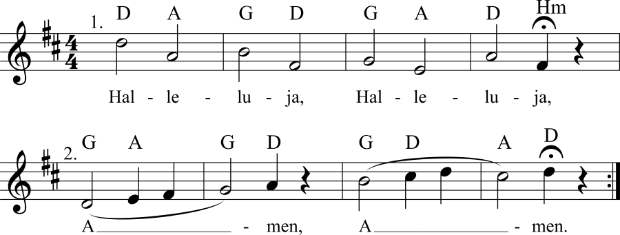 Musiknoten zum Lied - Halleluja, Halleluja
