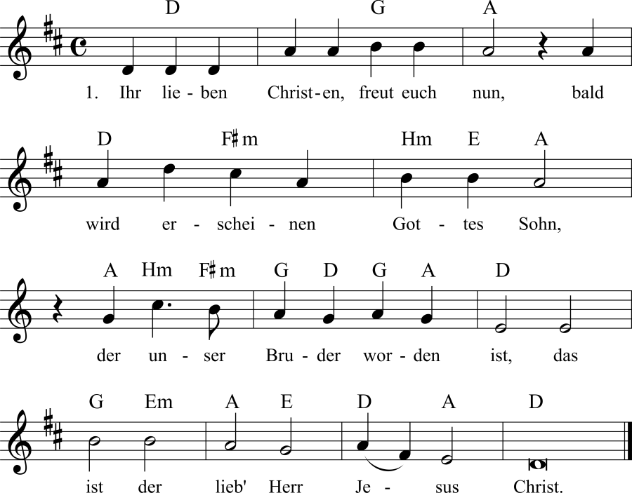 Musiknoten zum Lied - Ihr lieben Christen, freut euch nun
