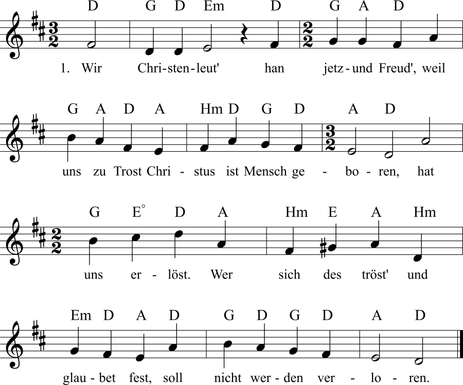 Musiknoten zum Lied - Wir Christenleut habn jetzund Freud
