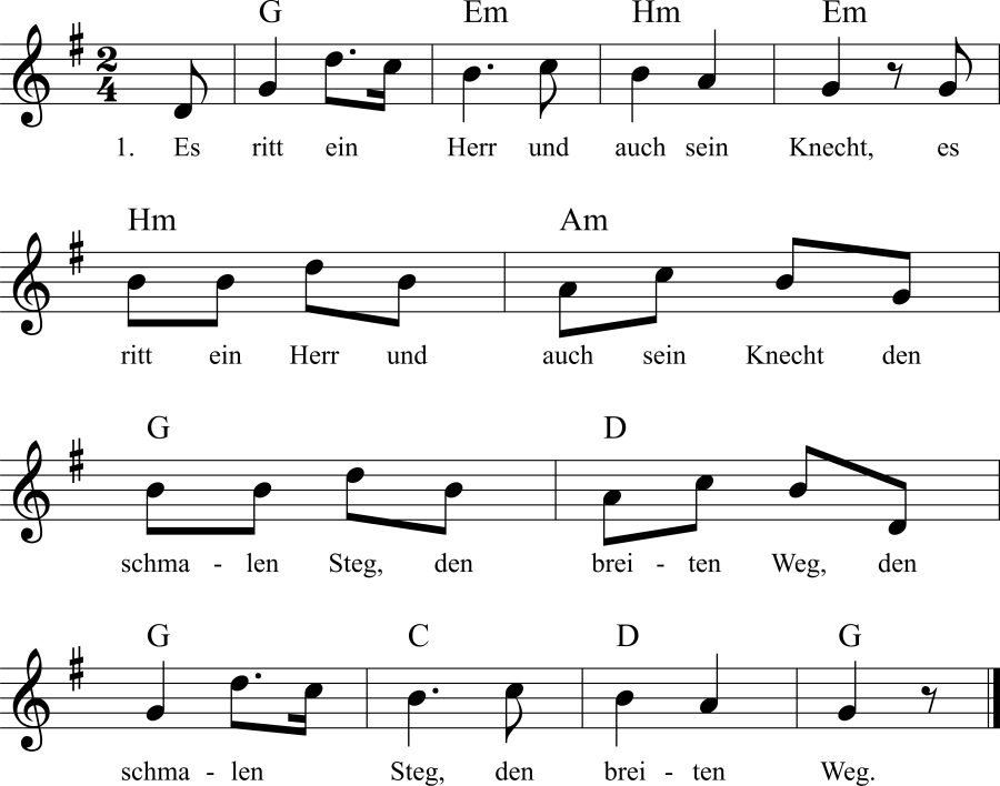 Musiknoten zum Lied - Der Herr und sein Schildknecht