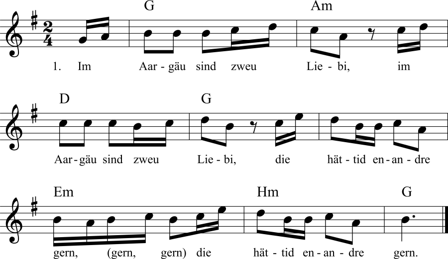 Musiknoten zum Lied - Die Aargauer Lieben