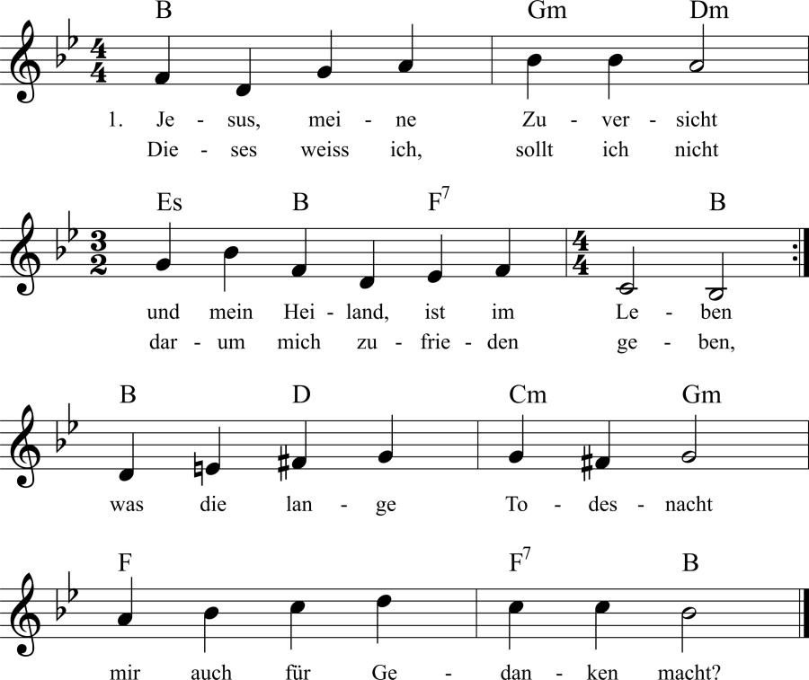 Musiknoten zum Lied - Jesus, meine Zuversicht