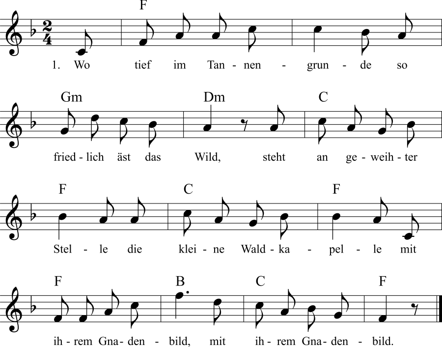Musiknoten zum Lied - Die Waldkapelle