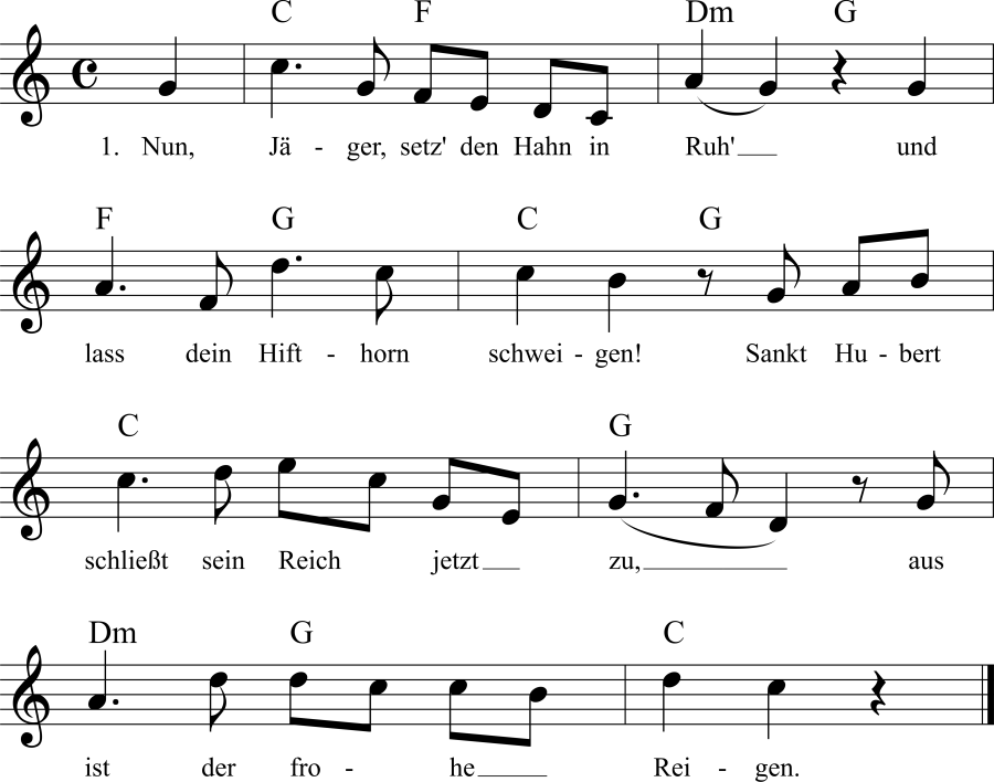Musiknoten zum Lied - Sankt Hubert schließt sein Reich jetzt zu