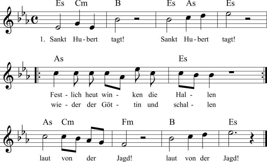 Musiknoten zum Lied - Sankt Hubertus tagt!