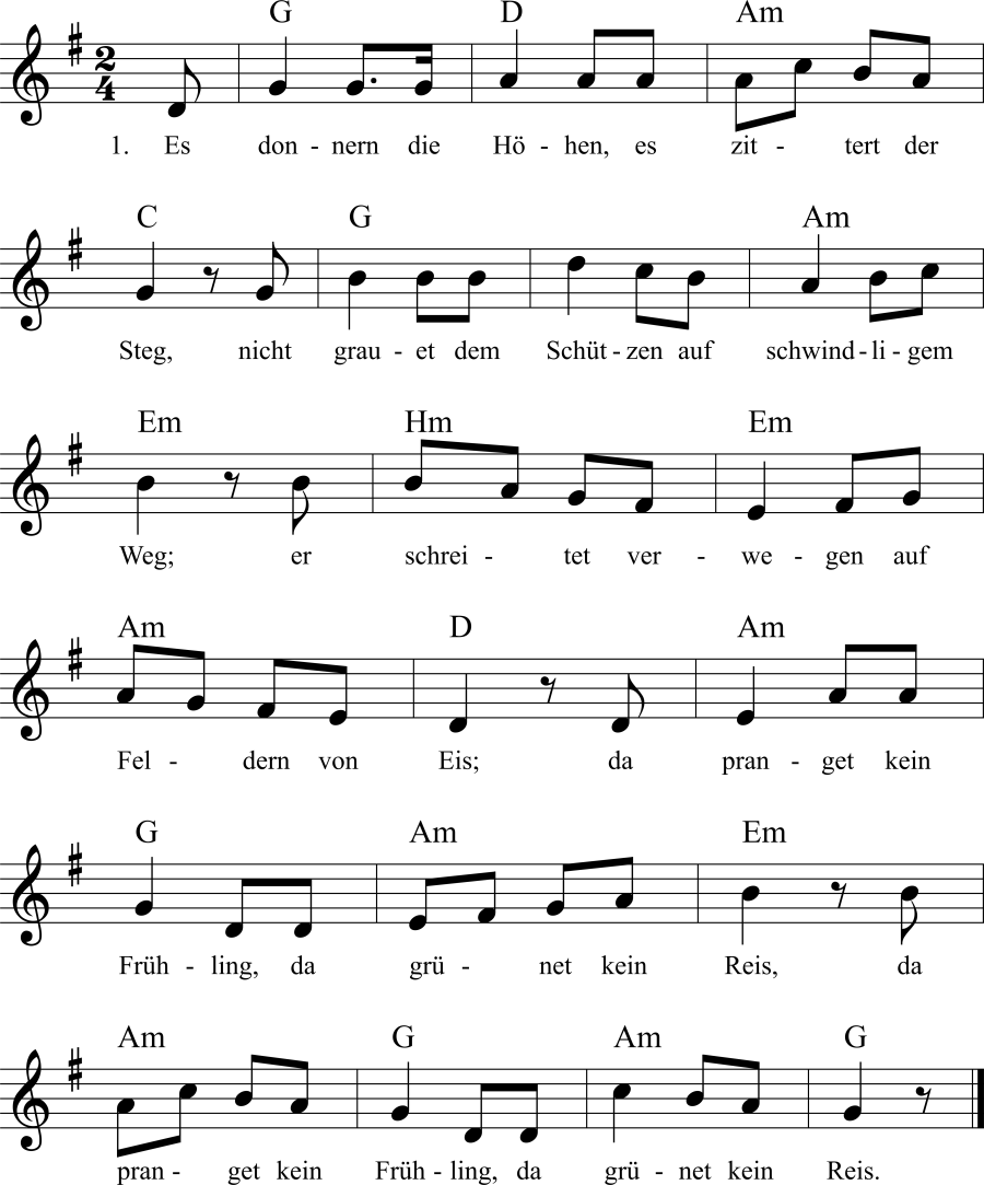 Musiknoten zum Lied Der Alpenjäger