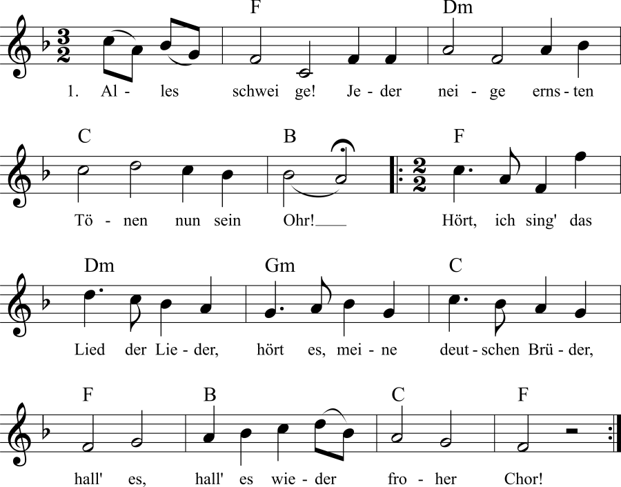 Musiknoten zum Lied - Deutsches Bundeslied