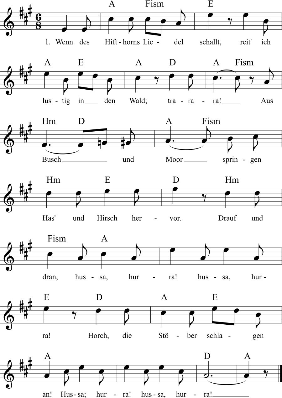Musiknoten zum Lied Wenn des Hifthorns Liedel schallt