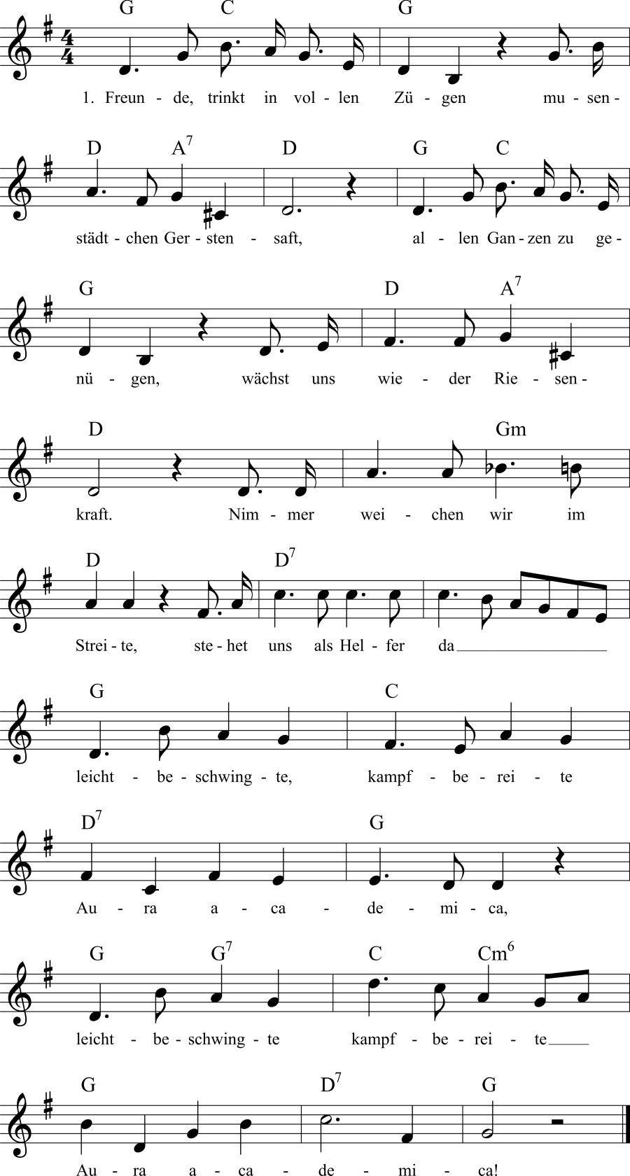 Musiknoten zum Lied - Freunde trinkt in vollen Zügen