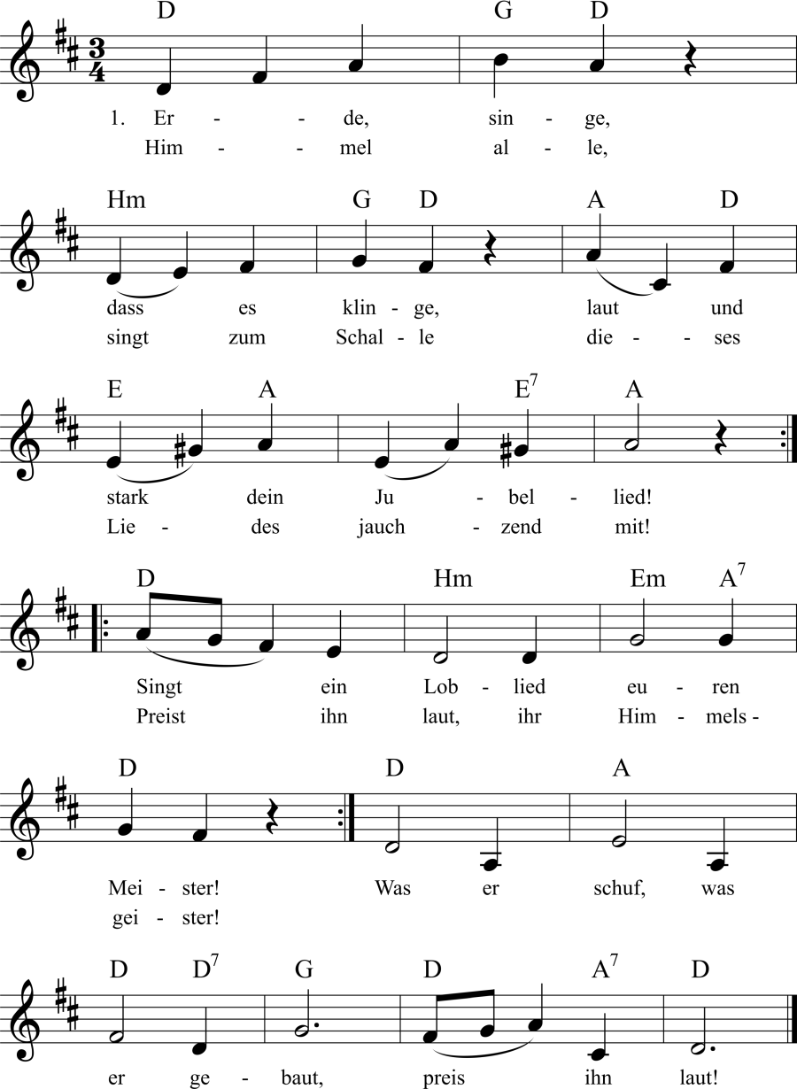 Musiknoten zum Lied - Erde singe, dass es klinge