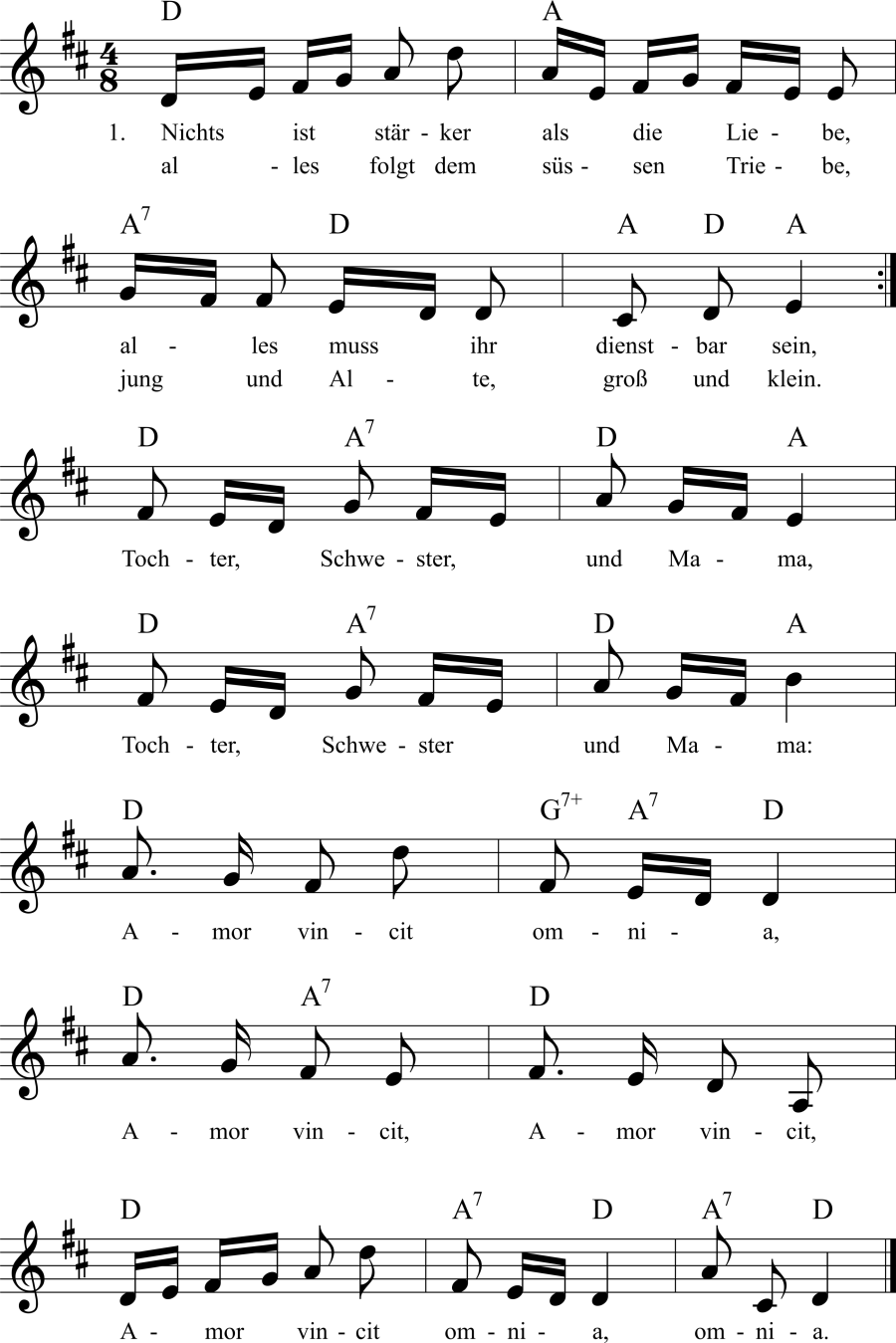 Musiknoten zum Lied - Nichts ist stärker als die Liebe