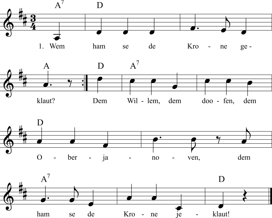 Musiknoten zum Lied - Wem ham se de Krone geklaut