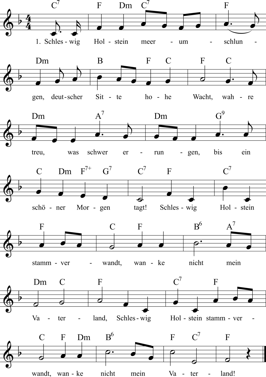 Musiknoten zum Lied - Wanke nicht, mein Vaterland!


