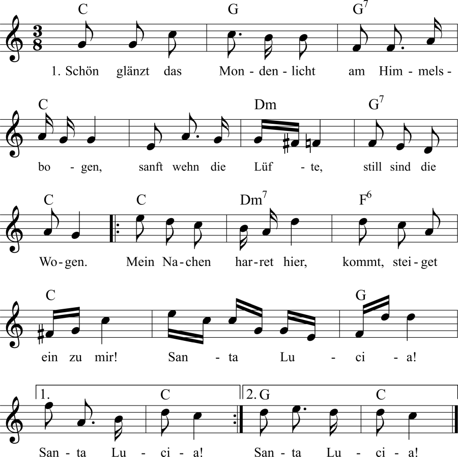 Musiknoten zum Lied - Santa Lucia