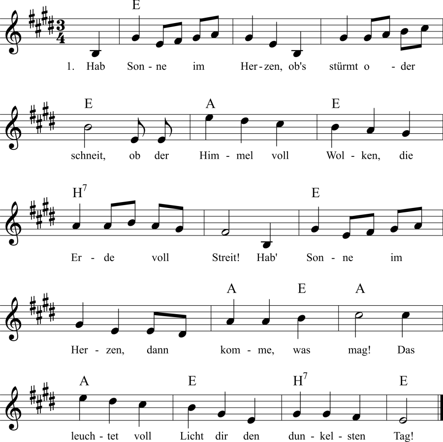 Musiknoten zum Lied - Hab Sonne im Herzen