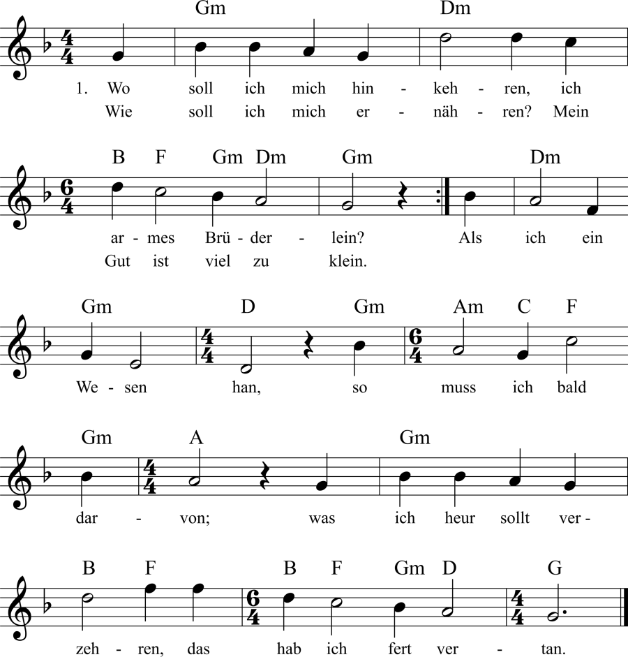 Musiknoten zum Lied - Wo soll ich mich hinkehren